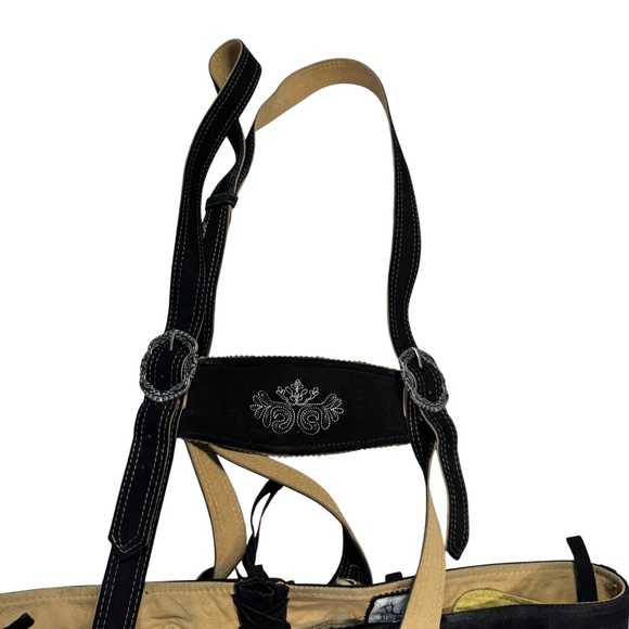 STOCKERPOINT Lederhosen Suede Leather Embroidered Shorts Black Bermuda Size 62 - Picture 6 of 14